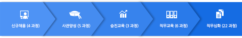 신규채용(4과정)/사관양성(5과정)/승진교육(3과정)/직무교육(6과정)/직무심화(22과정)